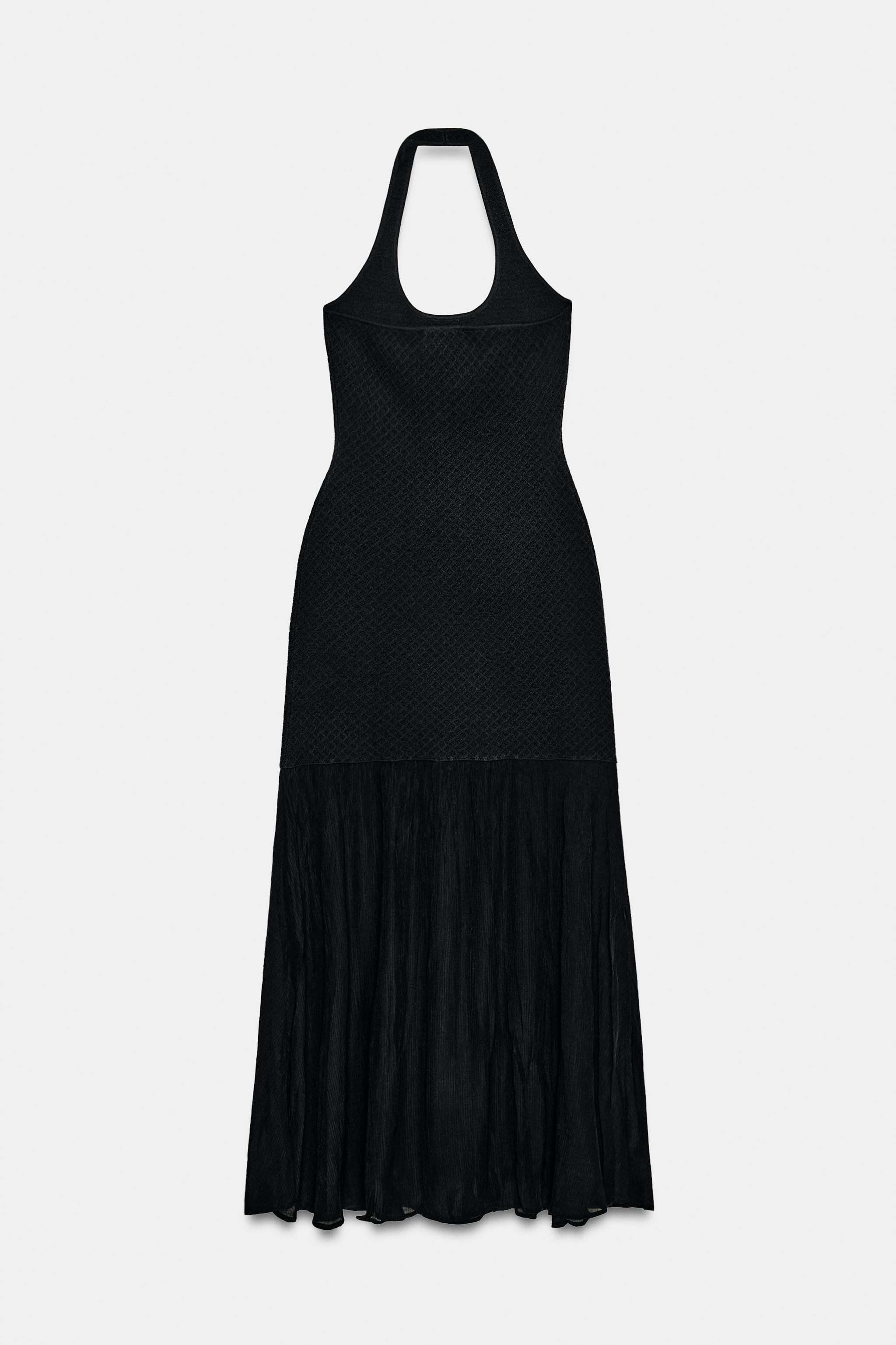 COMBINATION KNIT HALTER DRESS